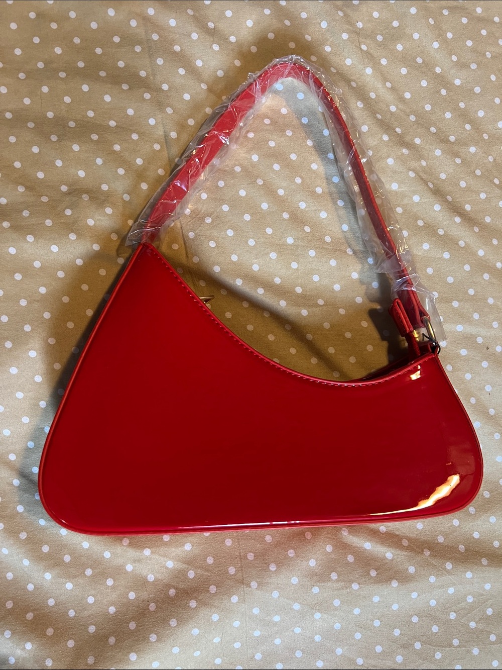 Boohoo Red Patent Curved Shoulder Bag
